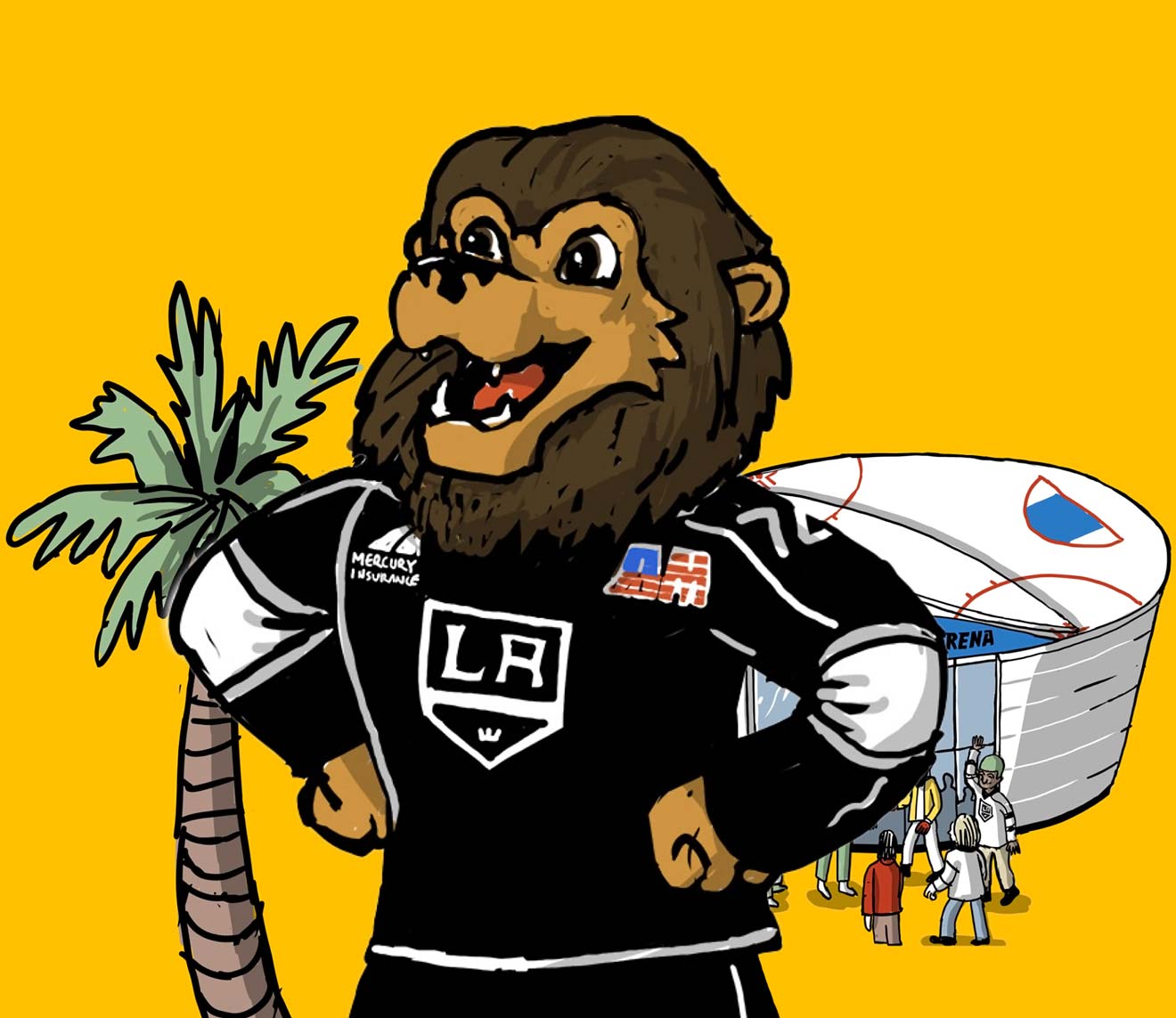 LA Kings Bailey Standing in front of Crypto Arena